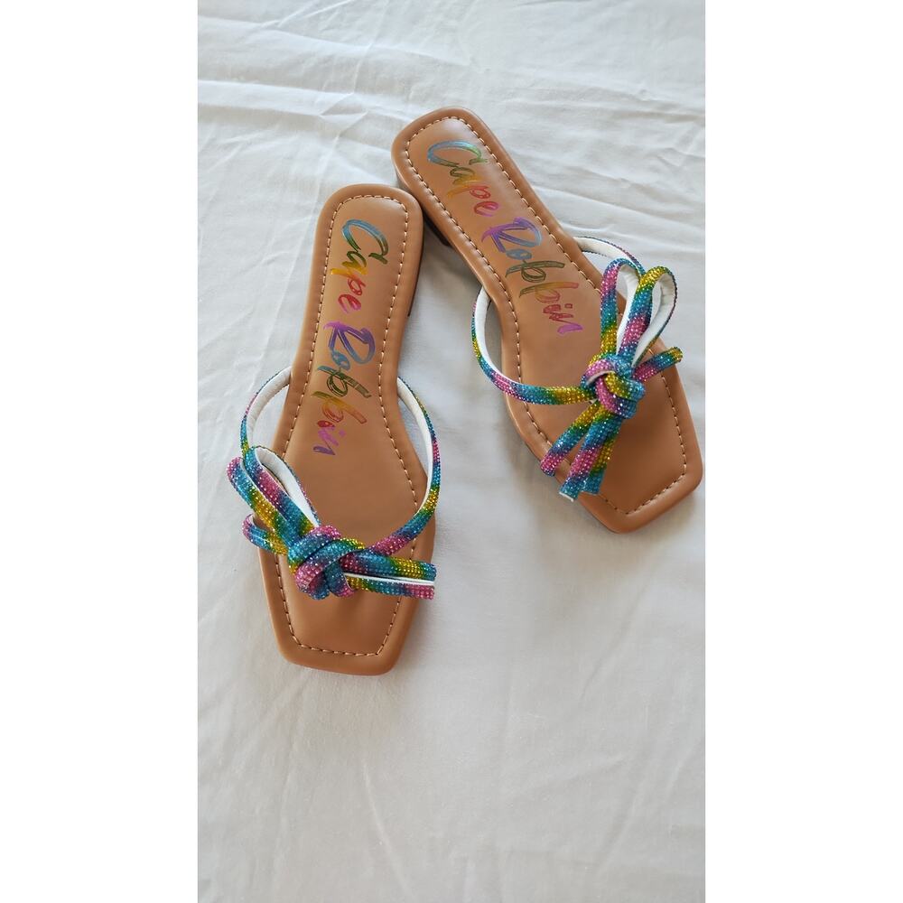 New Cape Robbin Rhinestone Rope Square Toe Sandals Size 8.5 multicolor